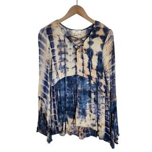 Umgee Tunic Women's‎ Medium Long Bell Sleeve Boho Tie Dye Blue